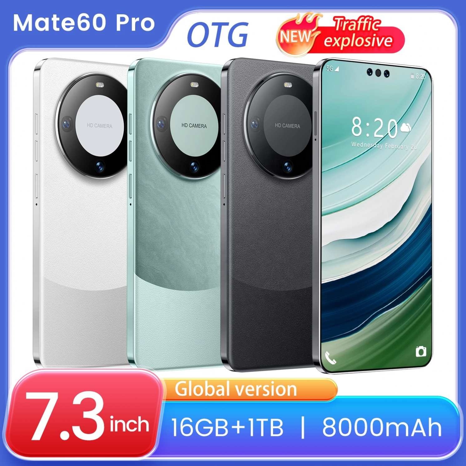 2024 New Original Cellphone Mate 60 Pro 16GB+1TB 7.3 Inch Android 13 Mobilephone 5G Smartphone HD Gaming phone